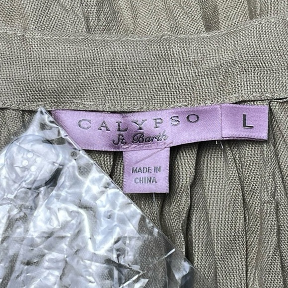 Calypso St. Barth Linen Pleated Tunic Top Lagenlook Beige Taupe Size Large - Picture 4 of 7